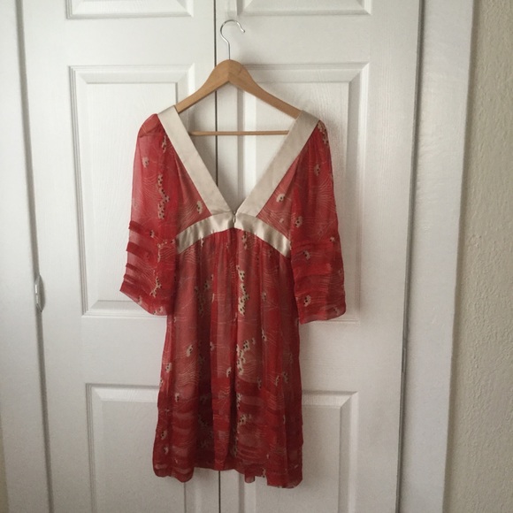 Development by Erica Davies Red 100% Silk Floral Print Dress EUC - Picture 6 of 16